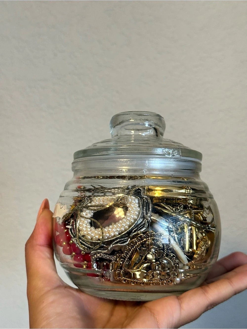 Vintage Mystery Jewelry Jar | Gold Tone